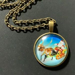 Bronze Cabochon Necklace - Santa’s Sleigh